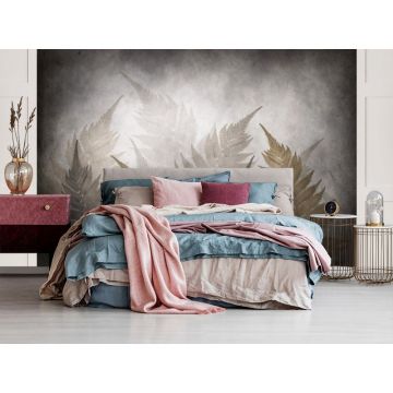 Обои виниловые на флизелине Design Studio 3D (Дизайн Студио 3Д) Leaves Листья папоротника на бетоне Песок (LVS-006)