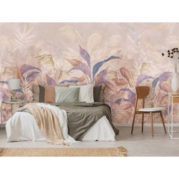 Обои виниловые на флизелине Design Studio 3D (Дизайн Студио 3Д) Leaves Яркие листья на бежевом фоне Песок (LVS-007)