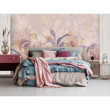 Обои виниловые на флизелине Design Studio 3D (Дизайн Студио 3Д) Leaves Яркие листья на бежевом фоне Бесшовная Фреска Classic (LVS-007)