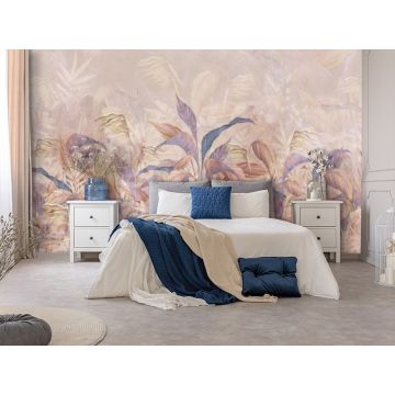 Обои виниловые на флизелине Design Studio 3D (Дизайн Студио 3Д) Leaves Яркие листья на бежевом фоне Бесшовная Фреска Ultra (LVS-007)