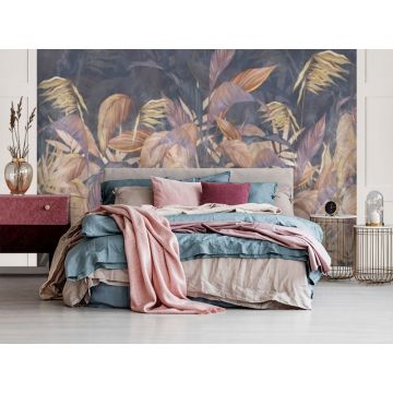 Обои виниловые на флизелине Design Studio 3D (Дизайн Студио 3Д) Leaves Яркие листья на темном фоне Песок (LVS-008)