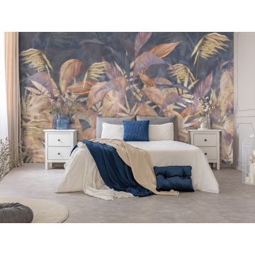 Обои виниловые на флизелине Design Studio 3D (Дизайн Студио 3Д) Leaves Яркие листья на темном фоне Акварель (LVS-008)