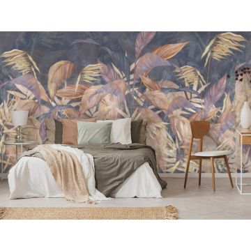 Обои виниловые на флизелине Design Studio 3D (Дизайн Студио 3Д) Leaves Яркие листья на темном фоне Бесшовная Фреска Гранд (LVS-008)