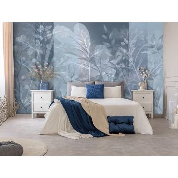 Обои виниловые на флизелине Design Studio 3D (Дизайн Студио 3Д) Leaves Тровинки в холодных тонах Бесшовная Фреска Classic (LVS-009)