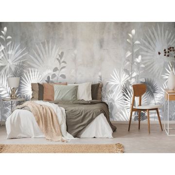 Обои виниловые на флизелине Design Studio 3D (Дизайн Студио 3Д) Leaves Силуэты листьев на бетоне Песок (LVS-010)