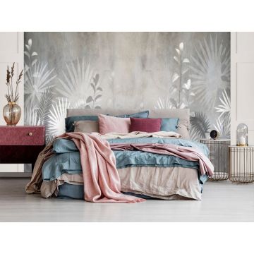 Обои виниловые на флизелине Design Studio 3D (Дизайн Студио 3Д) Leaves Силуэты листьев на бетоне Акварель (LVS-010)