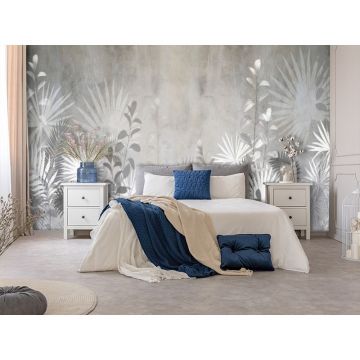 Обои виниловые на флизелине Design Studio 3D (Дизайн Студио 3Д) Leaves Силуэты листьев на бетоне Бесшовная Фреска Ultra (LVS-010)