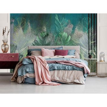 Обои виниловые на флизелине Design Studio 3D (Дизайн Студио 3Д) Leaves Затертые листья на фоне гранж Акварель (LVS-012)