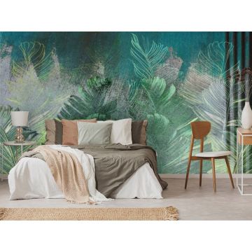 Обои виниловые на флизелине Design Studio 3D (Дизайн Студио 3Д) Leaves Затертые листья на фоне гранж Бесшовная Фреска Classic (LVS-012)