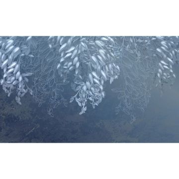 Обои виниловые на флизелине Design Studio 3D (Дизайн Студио 3Д) Leaves Ниспадающие бутоны на синем Канвас (LVS-013)