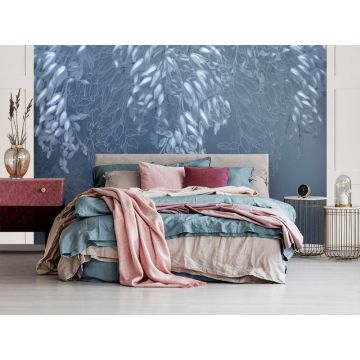 Обои виниловые на флизелине Design Studio 3D (Дизайн Студио 3Д) Leaves Ниспадающие бутоны на синем Канвас (LVS-013)