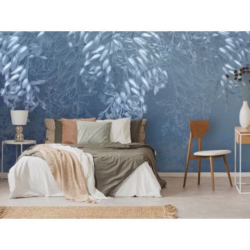 Обои виниловые на флизелине Design Studio 3D (Дизайн Студио 3Д) Leaves Ниспадающие бутоны на синем Бесшовная Фреска Гранд (LVS-013)