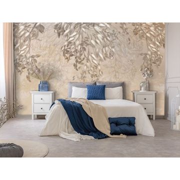 Обои виниловые на флизелине Design Studio 3D (Дизайн Студио 3Д) Leaves Ниспадающие бутоны на бежевом Песок (LVS-014)