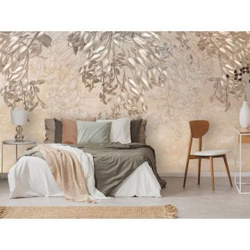Обои виниловые на флизелине Design Studio 3D (Дизайн Студио 3Д) Leaves Ниспадающие бутоны на бежевом Канвас (LVS-014)