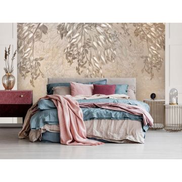 Обои виниловые на флизелине Design Studio 3D (Дизайн Студио 3Д) Leaves Ниспадающие бутоны на бежевом Бесшовная Фреска Гранд (LVS-014)