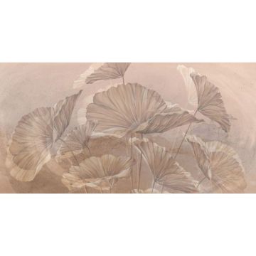 Обои виниловые на флизелине Design Studio 3D (Дизайн Студио 3Д) Leaves Крупные листья на бетоне в бежевых тонах Канвас (LVS-015)