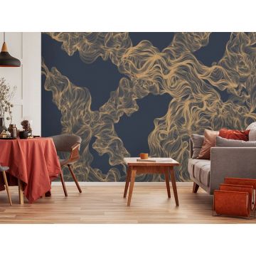 Обои виниловые на флизелине Design Studio 3D (Дизайн Студио 3Д) Line Style Роскошные золотые линии на синем Канвас (LST-002)