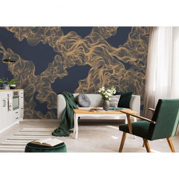 Обои виниловые на флизелине Design Studio 3D (Дизайн Студио 3Д) Line Style Роскошные золотые линии на синем Бесшовная Фреска Classic (LST-002)