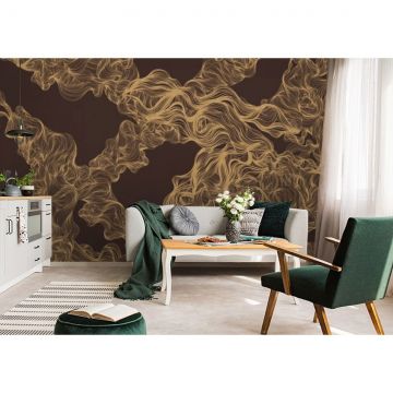 Обои виниловые на флизелине Design Studio 3D (Дизайн Студио 3Д) Line Style Роскошные золотые линии в бордовых тонах Бесшовная Фреска Ultra (LST-003)