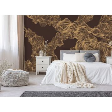 Обои виниловые на флизелине Design Studio 3D (Дизайн Студио 3Д) Line Style Роскошные золотые линии в бордовых тонах Бесшовная Фреска Ultra (LST-003)