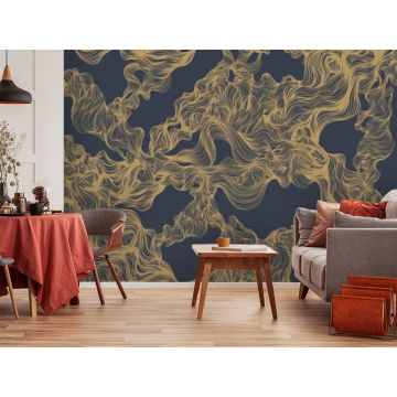 Обои виниловые на флизелине Design Studio 3D (Дизайн Студио 3Д) Line Style Переплет из золотых линий на синем Песок (LST-007)