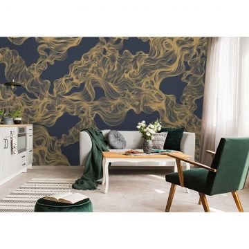 Обои виниловые на флизелине Design Studio 3D (Дизайн Студио 3Д) Line Style Переплет из золотых линий на синем Песок (LST-007)