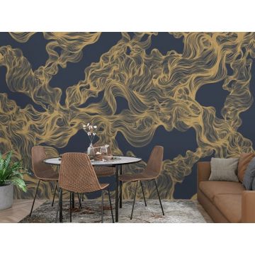 Обои виниловые на флизелине Design Studio 3D (Дизайн Студио 3Д) Line Style Переплет из золотых линий на синем Канвас (LST-007)