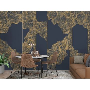 Обои виниловые на флизелине Design Studio 3D (Дизайн Студио 3Д) Line Style Линии золотой геометрии на синем Песок (LST-012)