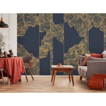 Обои виниловые на флизелине Design Studio 3D (Дизайн Студио 3Д) Line Style Линии золотой геометрии на синем Канвас (LST-012)