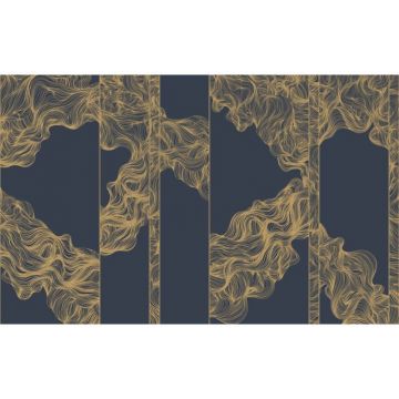 Обои виниловые на флизелине Design Studio 3D (Дизайн Студио 3Д) Line Style Линии золотой геометрии на синем Акварель (LST-012)