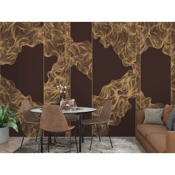 Обои виниловые на флизелине Design Studio 3D (Дизайн Студио 3Д) Line Style Линии золотой геометрии в бордовых тонах Бесшовная Фреска Classic (LST-013)