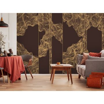 Обои виниловые на флизелине Design Studio 3D (Дизайн Студио 3Д) Line Style Линии золотой геометрии в бордовых тонах Бесшовная Фреска Classic (LST-013)