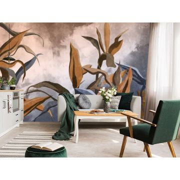 Обои виниловые на флизелине Design Studio 3D (Дизайн Студио 3Д) Avangard Букет тропических цветов в холодных тонах Песок (AVG-007)