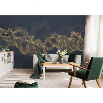 Обои виниловые на флизелине Design Studio 3D (Дизайн Студио 3Д) Line Style Золотые узорчатые линии на синем Канвас (LST-017)