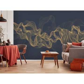 Обои виниловые на флизелине Design Studio 3D (Дизайн Студио 3Д) Line Style Золотые узорчатые линии на синем Бесшовная Фреска Classic (LST-017)