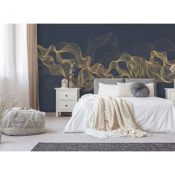 Обои виниловые на флизелине Design Studio 3D (Дизайн Студио 3Д) Line Style Золотые узорчатые линии на синем Бесшовная Фреска Ultra (LST-017)