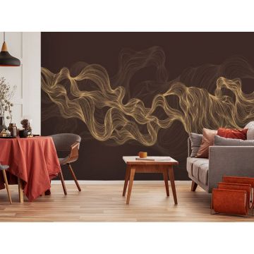 Обои виниловые на флизелине Design Studio 3D (Дизайн Студио 3Д) Line Style Золотые узорчатые линии в бордовых тонах Акварель (LST-018)