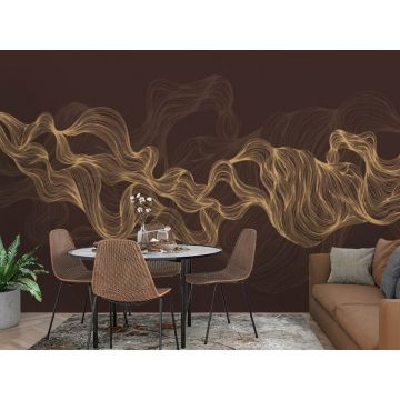 Обои виниловые на флизелине Design Studio 3D (Дизайн Студио 3Д) Line Style Золотые узорчатые линии в бордовых тонах Бесшовная Фреска Гранд (LST-018)