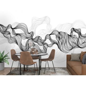 Обои виниловые на флизелине Design Studio 3D (Дизайн Студио 3Д) Line Style Черно-белые узорчатые линии Акварель (LST-020)