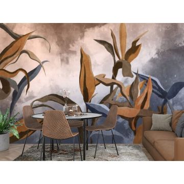 Обои виниловые на флизелине Design Studio 3D (Дизайн Студио 3Д) Avangard Букет тропических цветов в холодных тонах Бесшовная Фреска Гранд (AVG-007)