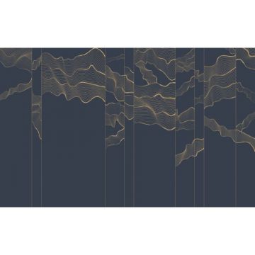 Обои виниловые на флизелине Design Studio 3D (Дизайн Студио 3Д) Line Style Золотая геометрия линий на синем Канвас (LST-022)