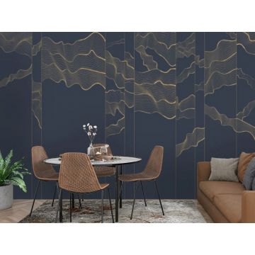 Обои виниловые на флизелине Design Studio 3D (Дизайн Студио 3Д) Line Style Золотая геометрия линий на синем Акварель (LST-022)