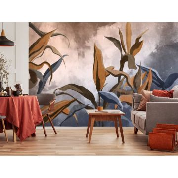 Обои виниловые на флизелине Design Studio 3D (Дизайн Студио 3Д) Avangard Букет тропических цветов в холодных тонах Бесшовная Фреска Classic (AVG-007)