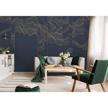 Обои виниловые на флизелине Design Studio 3D (Дизайн Студио 3Д) Line Style Золотая геометрия линий на синем Бесшовная Фреска Ultra (LST-022)