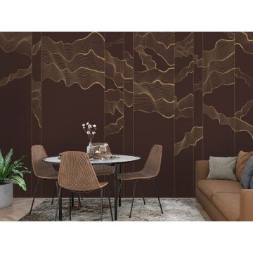 Обои виниловые на флизелине Design Studio 3D (Дизайн Студио 3Д) Line Style Золотая геометрия линий в бордовых тонах Акварель (LST-023)