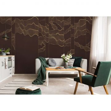 Обои виниловые на флизелине Design Studio 3D (Дизайн Студио 3Д) Line Style Золотая геометрия линий в бордовых тонах Акварель (LST-023)