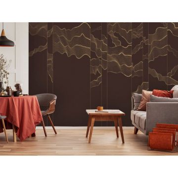 Обои виниловые на флизелине Design Studio 3D (Дизайн Студио 3Д) Line Style Золотая геометрия линий в бордовых тонах Бесшовная Фреска Classic (LST-023)