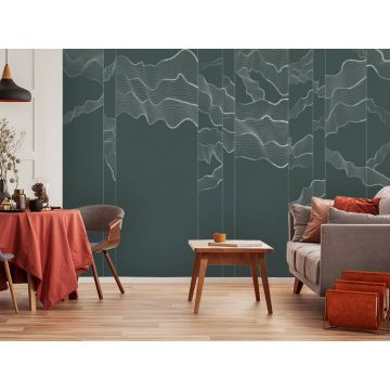 Обои виниловые на флизелине Design Studio 3D (Дизайн Студио 3Д) Line Style Геометрия линий на изумрудном фоне Канвас (LST-024)