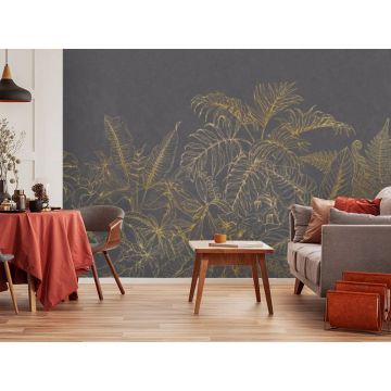 Обои виниловые на флизелине Design Studio 3D (Дизайн Студио 3Д) Line Style Золотистые тропики на графитовом фоне Акварель (LST-032)