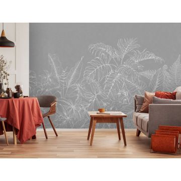 Обои виниловые на флизелине Design Studio 3D (Дизайн Студио 3Д) Line Style Золотистые тропики в сером исполнении Канвас (LST-033)